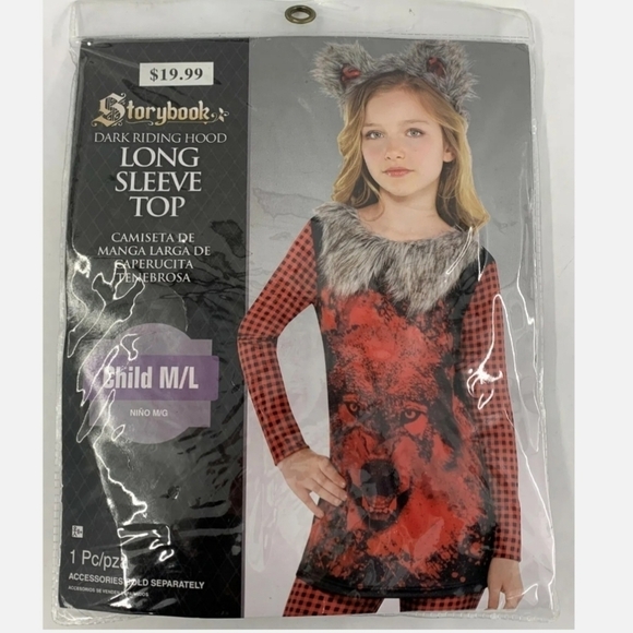 NWT Storybook Dark Riding Hood Long Sleeve Top Child M/L Wolf Halloween Costume - Picture 2 of 7